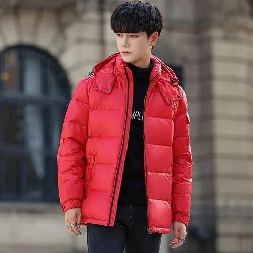 Men's Short Hooded Down Jacket Fashion Casual White Duck Down XXXLRed Apparel & Accessories > Clothing > Outerwear > Coats & Jackets 149.31 EZYSELLA SHOP