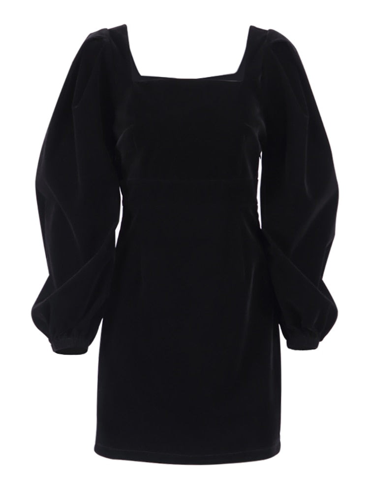 Mnealways18 Evening Puff Sleeve Women&#39;s Velvet Dress Winter Black Sexy Bodycon Dress Square Collar Formal Dresses Elegant 2023   103.99 EZYSELLA SHOP