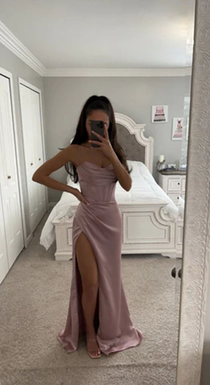 New Summer Prom Dress Women'S Sling Sleeveless Solid Color Dress One Word Neck Slim Fit Open Back Slit Red Sexy Dress PinkLChina  110.99 EZYSELLA SHOP