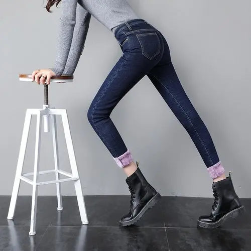 New Winter Female Thick Purple Velvet Women Skinny Jeans High Waist 32Blue Apparel & Accessories > Clothing > Pants 72.99 EZYSELLA SHOP