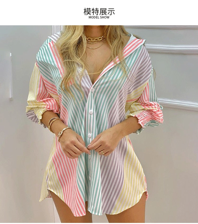 New Women&#39;s Spring Summer Printed Long Sleeve Lapel Casual Shirt Dress Ladies Single-breasted Cardigan Irregular Mini Dress 2022   57.99 EZYSELLA SHOP