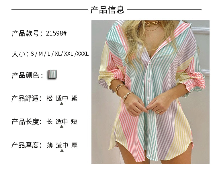 New Women&#39;s Spring Summer Printed Long Sleeve Lapel Casual Shirt Dress Ladies Single-breasted Cardigan Irregular Mini Dress 2022   57.99 EZYSELLA SHOP