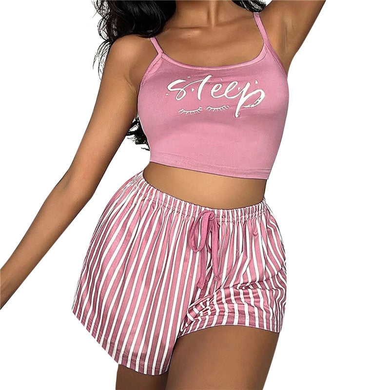 Pajamas for Women Summer Solid Sleepwear Cotton Pyjamas Set Tank Top Shorts Cute Underwear Set Soft Sleeveless Nightwear Style2--Color8XL  51.99 EZYSELLA SHOP