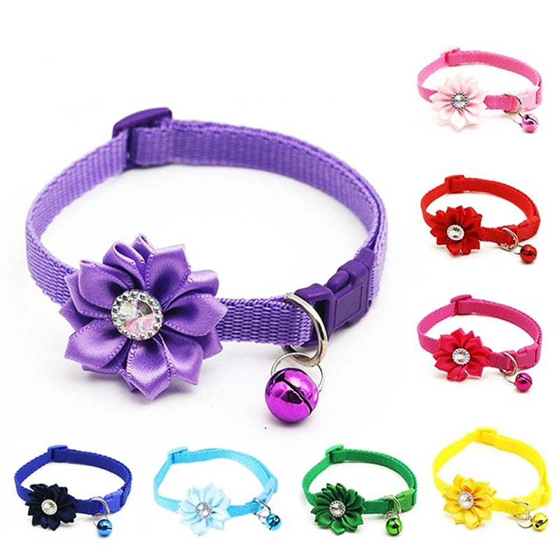 Pet Dog Collar Bell Personalized Adjustable Nylon Ribbon Lovely Flowers Cats Necklace Dogs Accessories Pet Items Easy Wear  Animals & Pet Supplies > Pet Supplies > Pet Collars & Harnesses 24.16 EZYSELLA SHOP