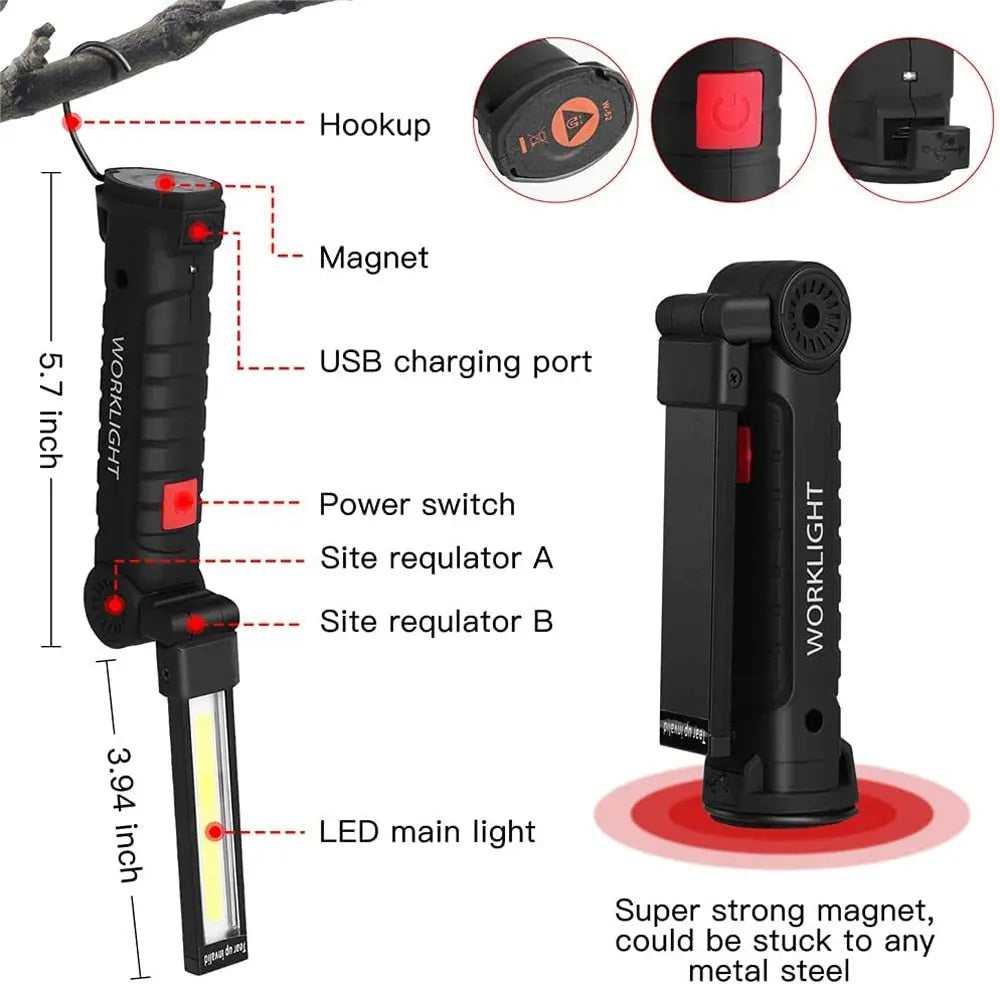 Portable LED Flashlight USB Rechargeable Work Light Magnetic  Hardware > Tools > Flashlights & Headlamps 167.22 EZYSELLA SHOP