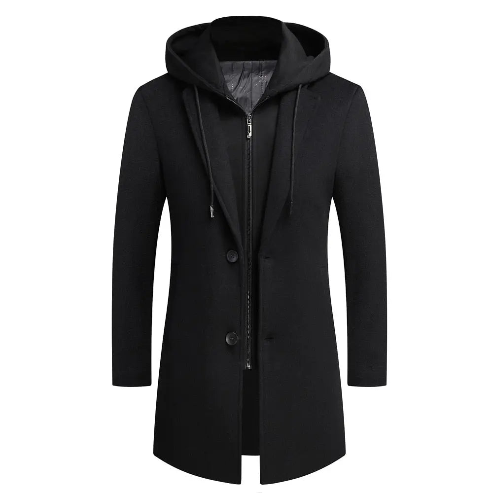 Removable Hood Men's Wool Coat Fake Two Fashion Casual  Apparel & Accessories > Clothing > Outerwear > Coats & Jackets 173.73 EZYSELLA SHOP