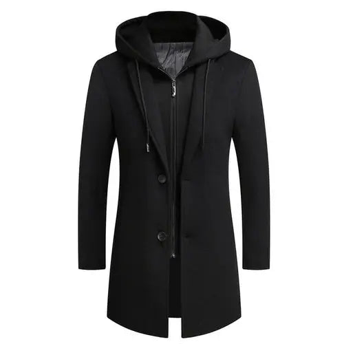 Removable Hood Men's Wool Coat Fake Two Fashion Casual XXXLBlack Apparel & Accessories > Clothing > Outerwear > Coats & Jackets 173.73 EZYSELLA SHOP
