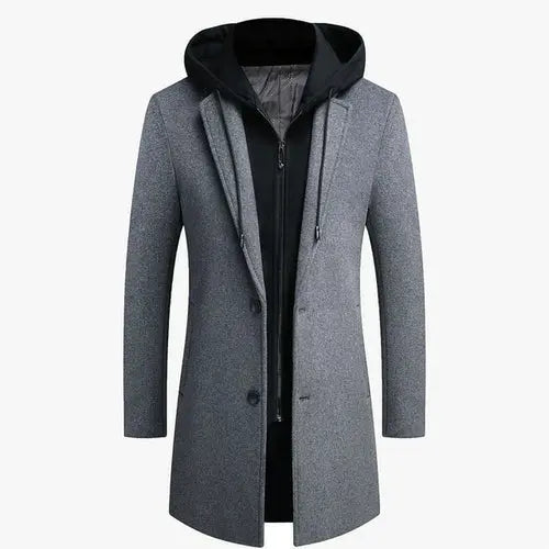 Removable Hood Men's Wool Coat Fake Two Fashion Casual XXXLGray Apparel & Accessories > Clothing > Outerwear > Coats & Jackets 173.73 EZYSELLA SHOP