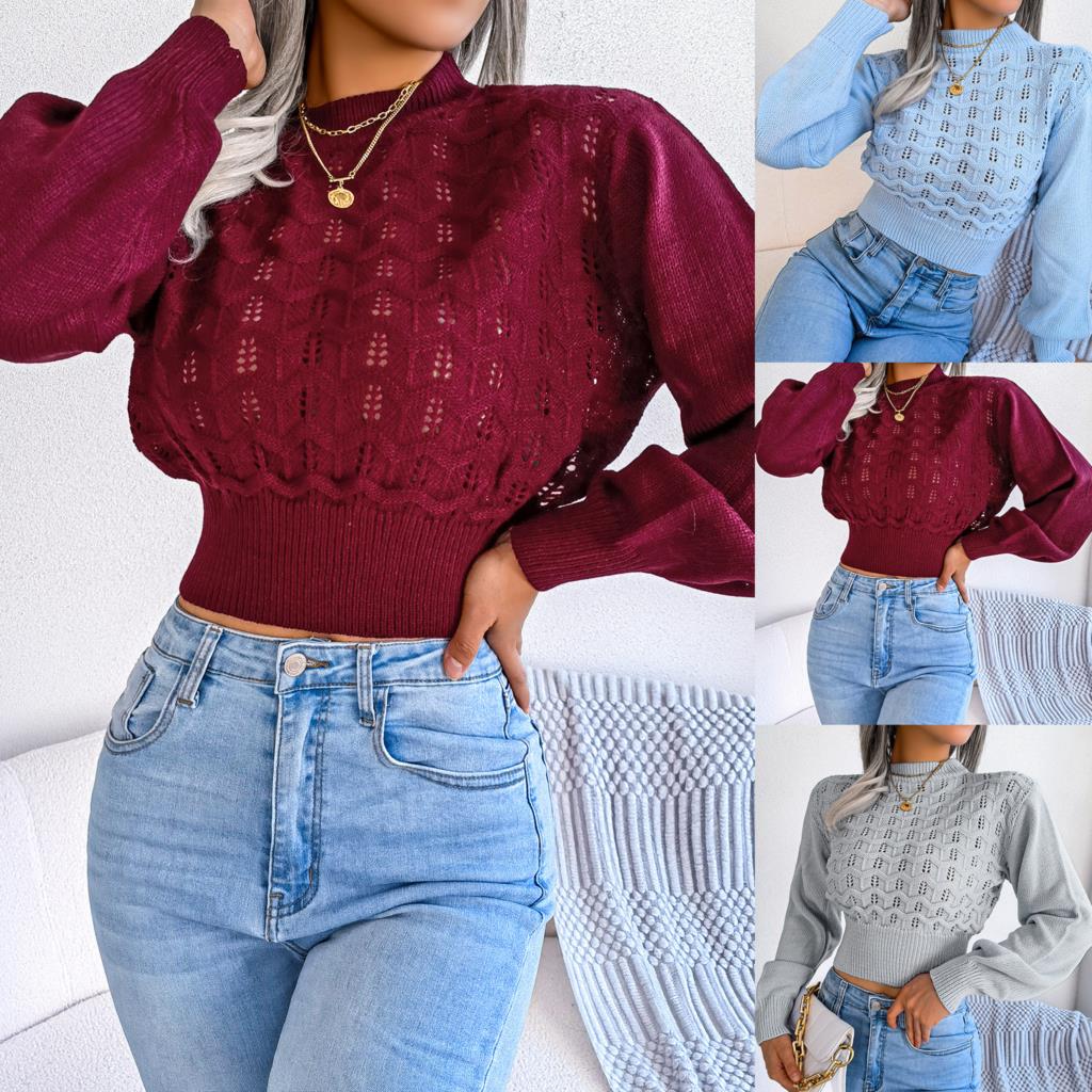 Autumn Winter Sexy Women's Sweater Fashion Knitted Long Sleeve Hollow Crop Top Casual Slim Sweaters Elegant Red Pullover 2023   60.99 EZYSELLA SHOP