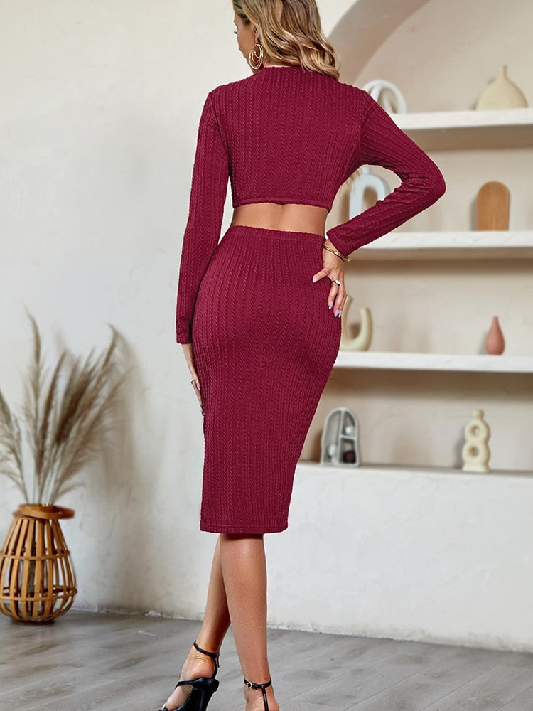 Sexy Knitted Midi Dresses For Women Elegant Red Hollow Out Slit Basic Dress Autumn Winter Casual Slim New In Dresses 2023   114.99 EZYSELLA SHOP