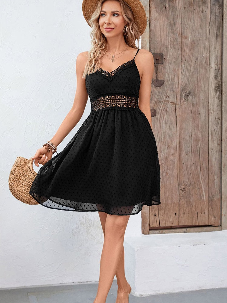 Sexy Lace Short Dress Women Summer Casual V Neck Backless Hollow Beach Sundress Elegant Black A-line New In Dresses 2023  Apparel & Accessories > Clothing > Dresses 59.99 EZYSELLA SHOP