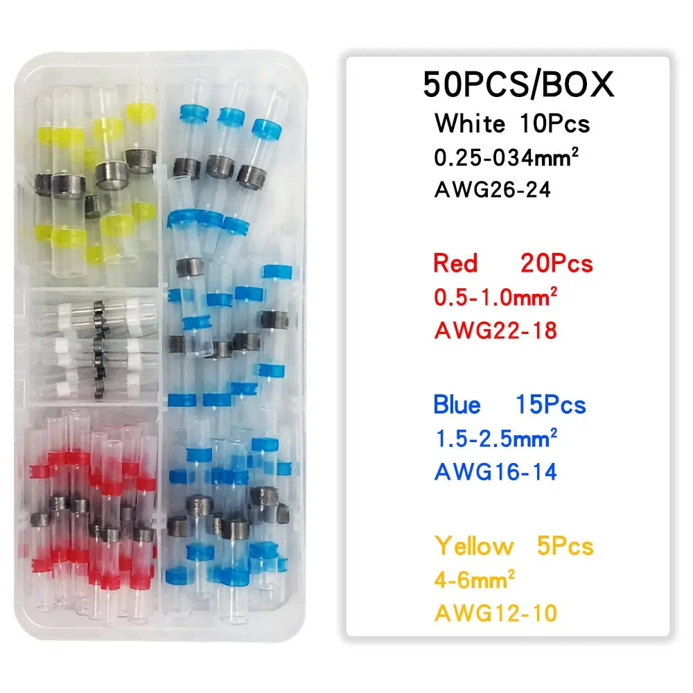 Solder Seal Wire Connectors Heat Shrink Solder Butt Connectors 50/300Pcs Automotive Waterproof Marine Insulated Terminal 50PcsBoxChina Hardware > Power & Electrical Supplies > Wire Terminals & Connectors 37.99 EZYSELLA SHOP