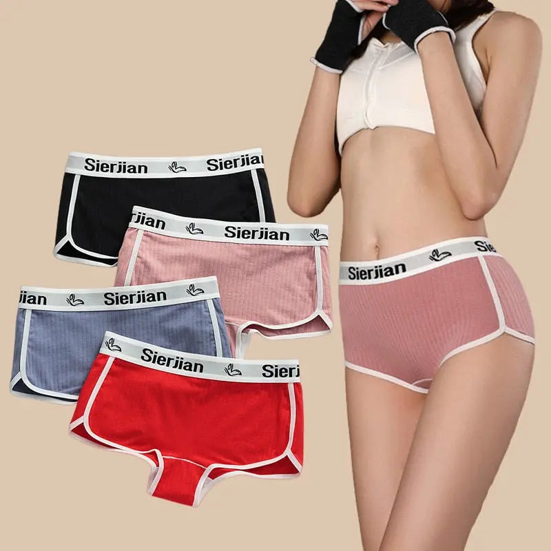 Sports Style Pure Cotton Boxer Shorts Ladies Mid-waist Solid Color  Lingerie & Underwear 33.84 EZYSELLA SHOP