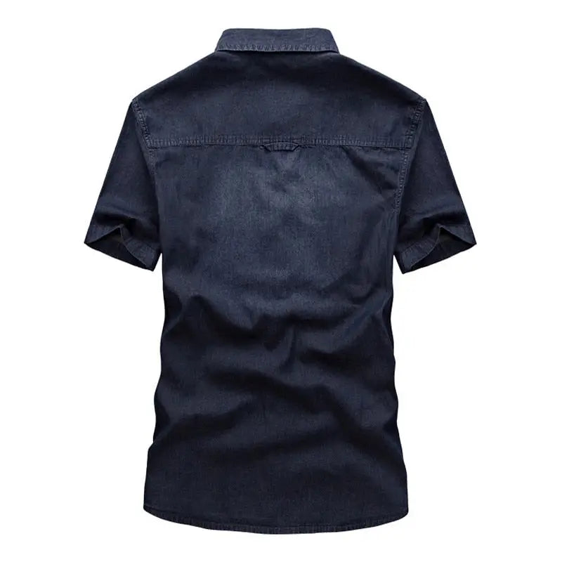 Summer Denim Shirt Men New 100% Cotton Washed Blue Short Sleeve  Apparel & Accessories > Clothing > Shirts & Tops 64.62 EZYSELLA SHOP