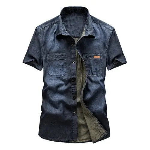 Summer Denim Shirt Men New 100% Cotton Washed Blue Short Sleeve XXXLBeige Apparel & Accessories > Clothing > Shirts & Tops 64.62 EZYSELLA SHOP