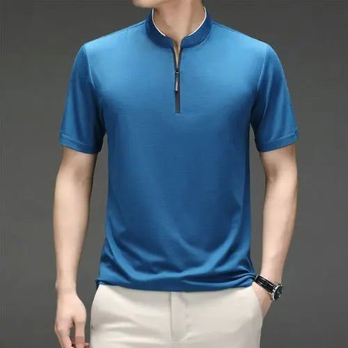 Summer Men Fashion Stand up Collar T shirt Thin Section Solid Color AsiaXXLBlue Apparel & Accessories > Clothing > Shirts & Tops 47.71 EZYSELLA SHOP