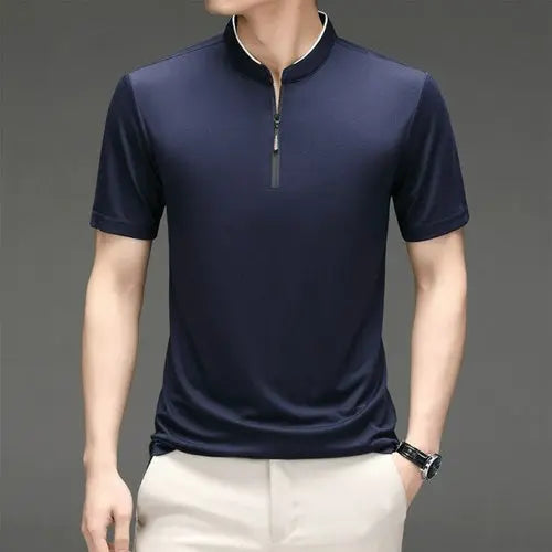 Summer Men Fashion Stand up Collar T shirt Thin Section Solid Color AsiaXXLNavyBlue Apparel & Accessories > Clothing > Shirts & Tops 47.71 EZYSELLA SHOP