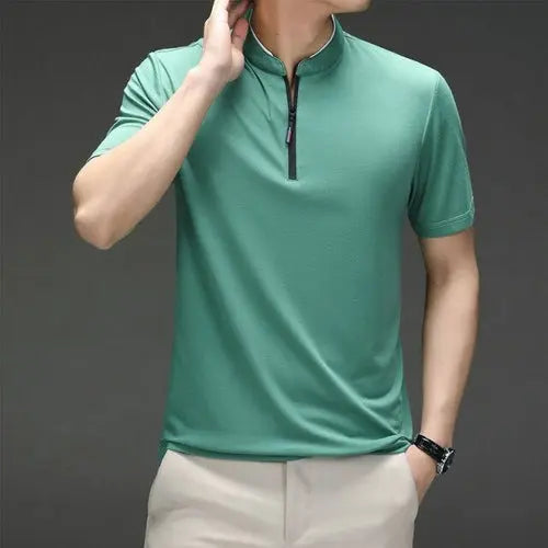 Summer Men Fashion Stand up Collar T shirt Thin Section Solid Color AsiaXXLGreen Apparel & Accessories > Clothing > Shirts & Tops 47.71 EZYSELLA SHOP