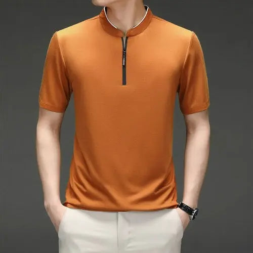 Summer Men Fashion Stand up Collar T shirt Thin Section Solid Color AsiaXXLYellow Apparel & Accessories > Clothing > Shirts & Tops 47.71 EZYSELLA SHOP
