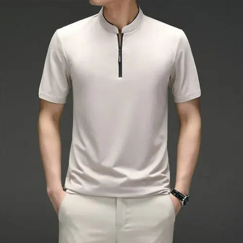 Summer Men Fashion Stand up Collar T shirt Thin Section Solid Color AsiaXXLBeige Apparel & Accessories > Clothing > Shirts & Tops 47.71 EZYSELLA SHOP