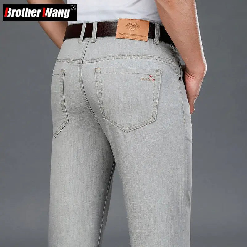 Summer Men's Thin Straight Light Grey Jeans Classic Style Business  Apparel & Accessories > Clothing > Pants 77.04 EZYSELLA SHOP