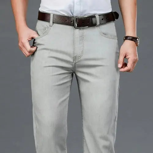 Summer Men's Thin Straight Light Grey Jeans Classic Style Business 42Gray Apparel & Accessories > Clothing > Pants 77.04 EZYSELLA SHOP