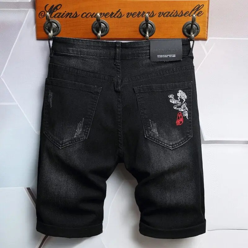 Summer New Men's Black Embroidered Short Jeans Chinese Style  Apparel & Accessories > Clothing > Shorts 78.80 EZYSELLA SHOP