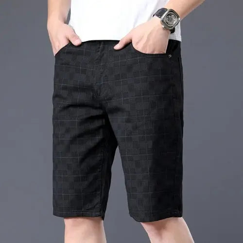 Summer New Men's Casual Plaid Shorts Stretch Cotton Fashion 38Black Apparel & Accessories > Clothing > Shorts 42.59 EZYSELLA SHOP