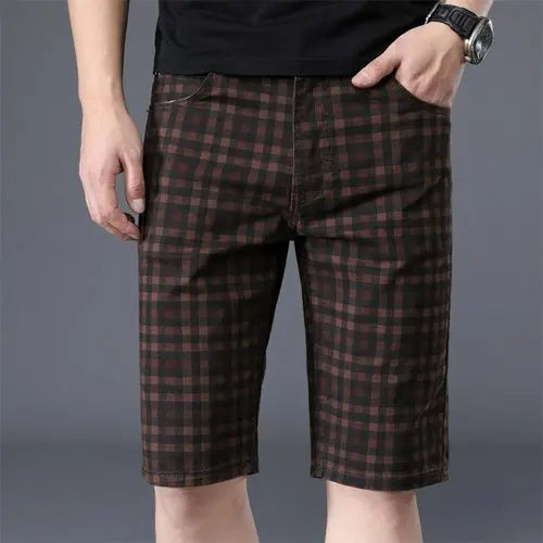 Summer New Men's Casual Plaid Shorts Stretch Cotton Fashion 38Brown Apparel & Accessories > Clothing > Shorts 42.59 EZYSELLA SHOP