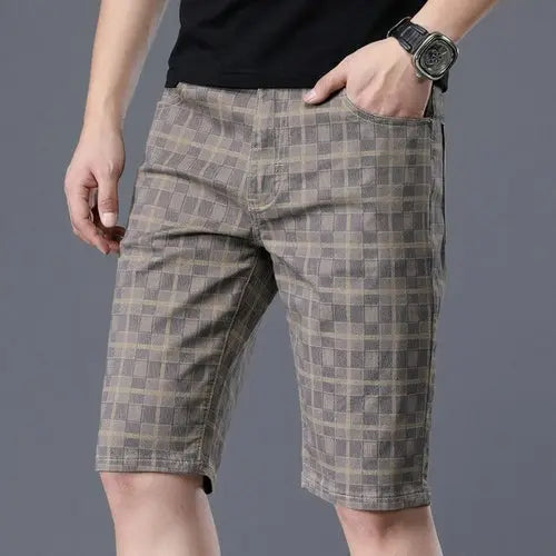 Summer New Men's Casual Plaid Shorts Stretch Cotton Fashion 38Khaki Apparel & Accessories > Clothing > Shorts 42.59 EZYSELLA SHOP