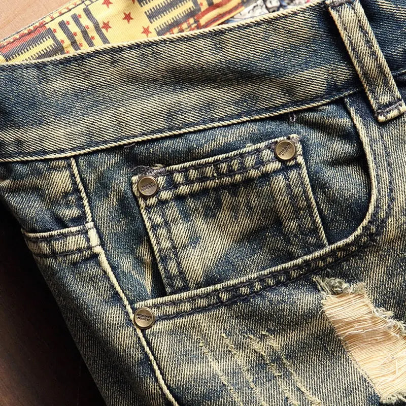 Summer Ripped Patch Vintage Denim Shorts Men Streetwear  Apparel & Accessories > Clothing > Shorts 75.99 EZYSELLA SHOP
