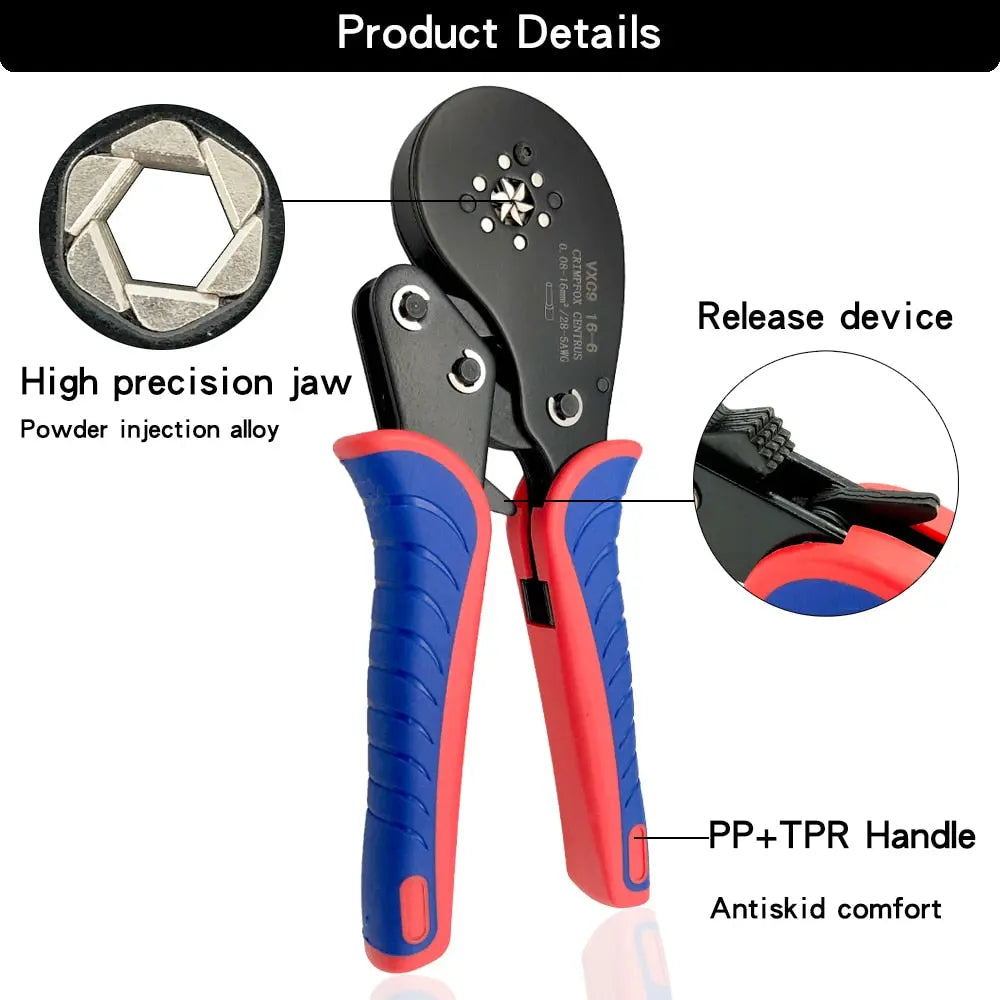 Tubular Terminal Crimping Pliers Hand Tools VXC9 16 - 6  0.08 - 16mm2 30 - 5AWG Mini Electrical Ferrule Crimper Set  Hardware > Power & Electrical Supplies > Wire Terminals & Connectors 87.15 EZYSELLA SHOP