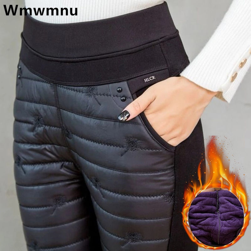 Winter Embroidery Down Cotton Slim Pencil Pants Women High Waist Thick Velvet Lined Trouser Casual Warm Oversized Mom Pantalones   63.99 EZYSELLA SHOP
