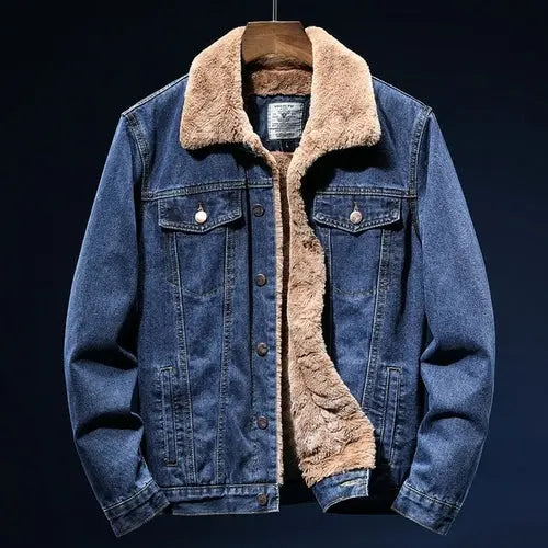 Winter Men's warm denim jacket Fashion casual Fleece Thicken XXXLDarkblue Apparel & Accessories > Clothing > Outerwear > Coats & Jackets 102.39 EZYSELLA SHOP