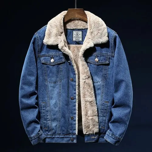 Winter Men's warm denim jacket Fashion casual Fleece Thicken XXXLBlue Apparel & Accessories > Clothing > Outerwear > Coats & Jackets 102.39 EZYSELLA SHOP