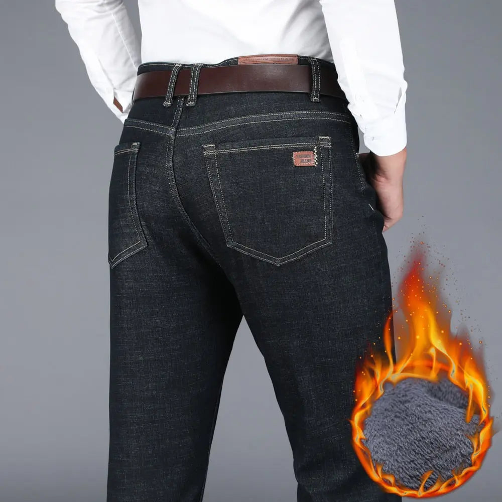 Winter New Men's Warm Jeans Business Fashion Classic Style Black  Apparel & Accessories > Clothing > Pants 64.47 EZYSELLA SHOP