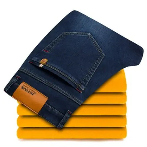 Winter New Men's Warm Slim Fit Jeans Business Fashion Thicken 403018Blue Pants 70.99 EZYSELLA SHOP