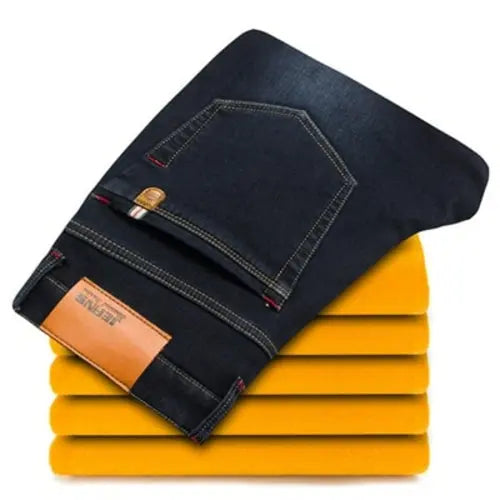 Winter New Men's Warm Slim Fit Jeans Business Fashion Thicken 403018Black Pants 70.99 EZYSELLA SHOP