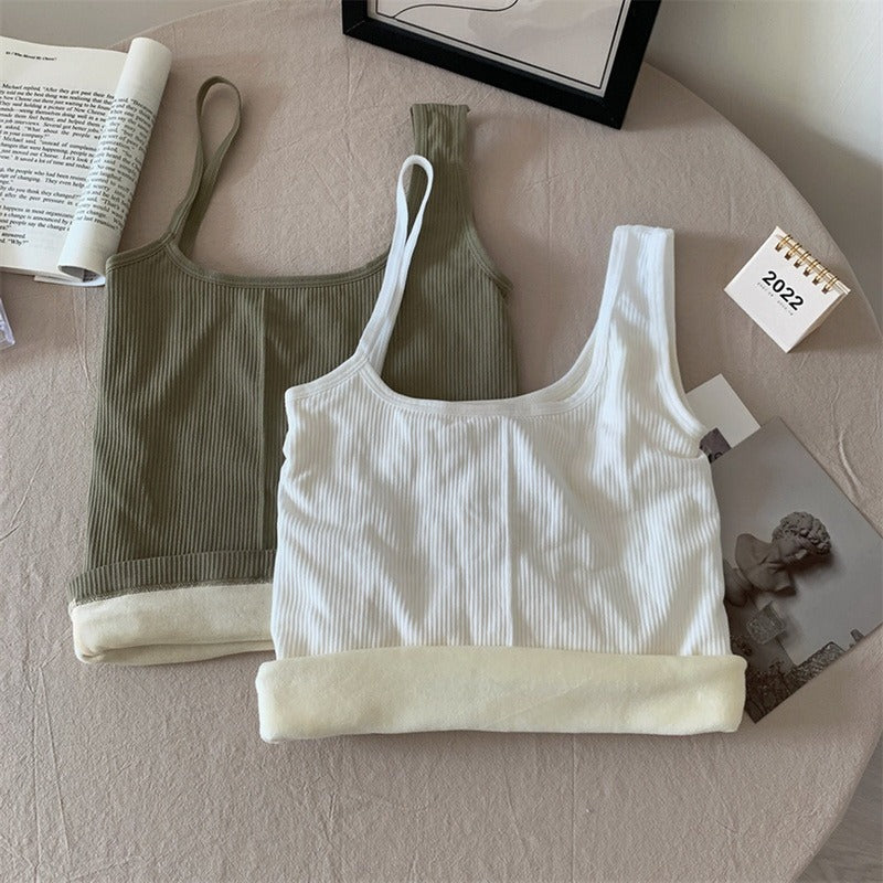 Winter Velvet Thickened Undershirt Women Solid Color Slim Cozy Thermal Underwear Camisole Warm Sling Vest Top Bottoming Cloth   48.99 EZYSELLA SHOP