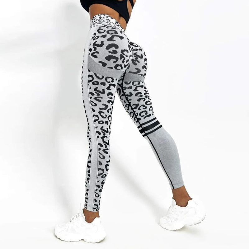 Women Leopard Seamless Yoga Pants High Waist Lifting Hip Honey Peach Hip Fitness Pants Yoga Suit Tight Running Sports Pants GrayL  59.99 EZYSELLA SHOP