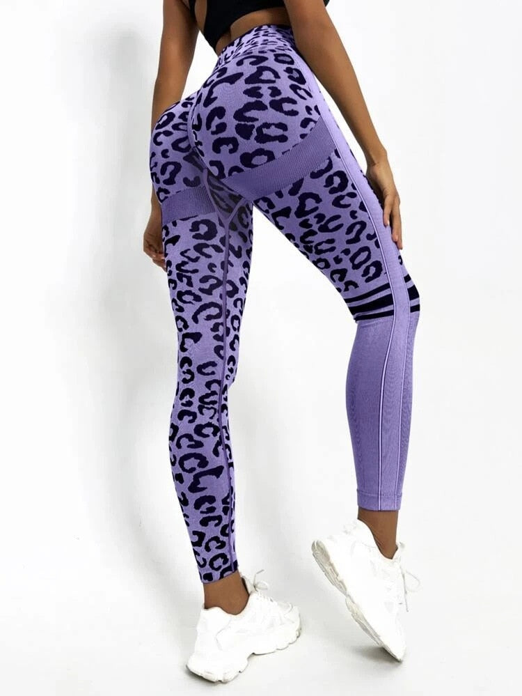 Women Leopard Seamless Yoga Pants High Waist Lifting Hip Honey Peach Hip Fitness Pants Yoga Suit Tight Running Sports Pants purpleL  59.99 EZYSELLA SHOP