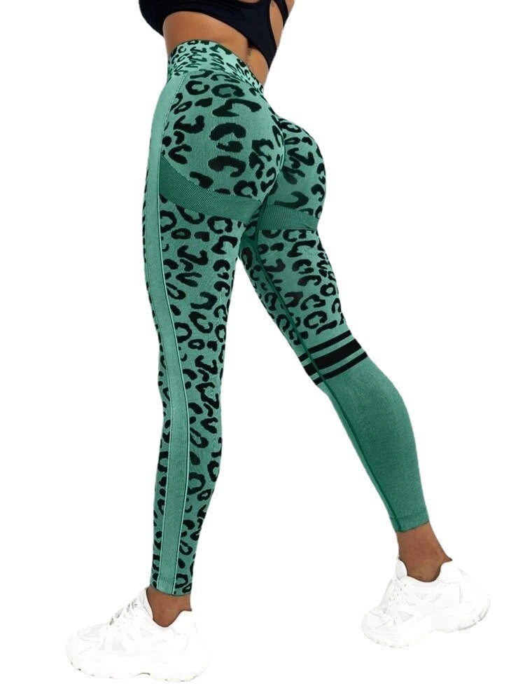 Women Leopard Seamless Yoga Pants High Waist Lifting Hip Honey Peach Hip Fitness Pants Yoga Suit Tight Running Sports Pants GrennL  59.99 EZYSELLA SHOP