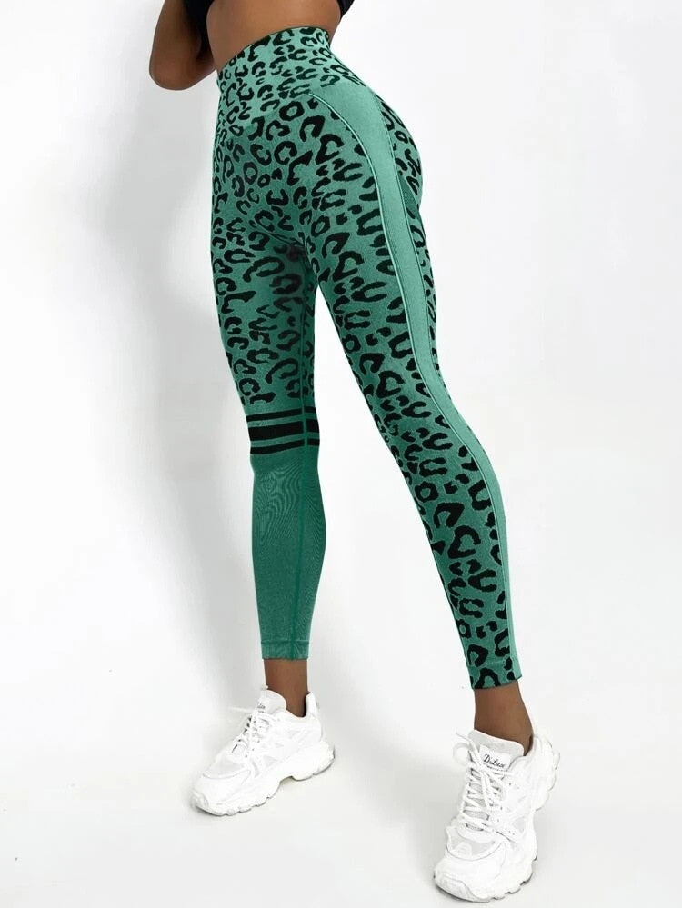 Women Leopard Seamless Yoga Pants High Waist Lifting Hip Honey Peach Hip Fitness Pants Yoga Suit Tight Running Sports Pants   60.99 EZYSELLA SHOP