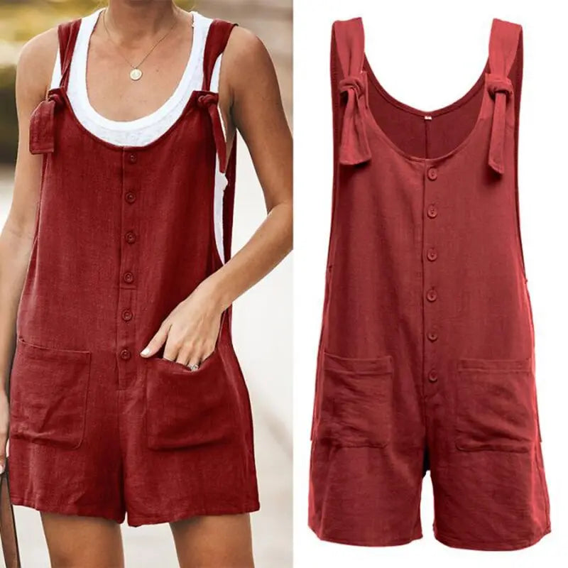 Women Loose Jumpsuit Summer Casual Sleeveless Rompers Button Pocket  Apparel & Accessories > Clothing > One-Pieces > Jumpsuits & Rompers 43.99 EZYSELLA SHOP