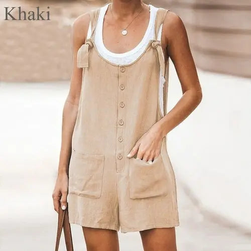 Women Loose Jumpsuit Summer Casual Sleeveless Rompers Button Pocket XXSIvory Apparel & Accessories > Clothing > One-Pieces > Jumpsuits & Rompers 43.99 EZYSELLA SHOP