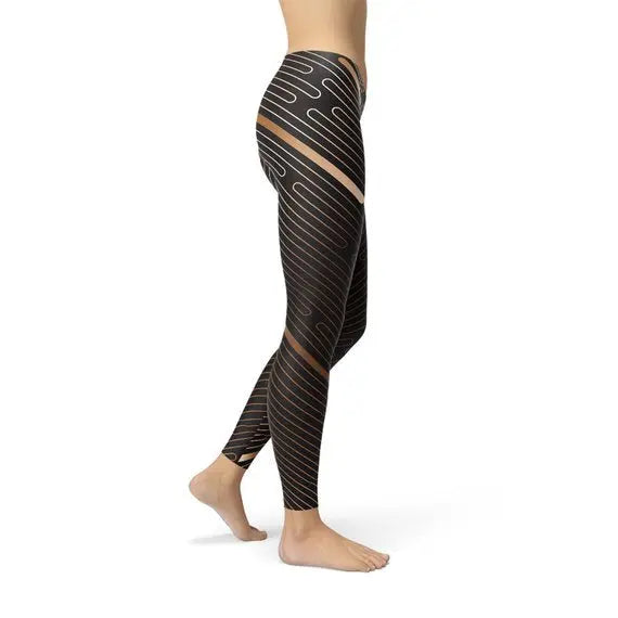 Womens Striped Lines Sports Brown Leggings  Apparel & Accessories > Clothing > Activewear 113.07 EZYSELLA SHOP