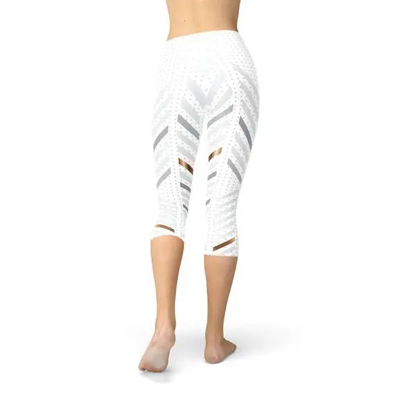 Womens White Stripes Capri Leggings  Apparel & Accessories > Clothing > Activewear 112.09 EZYSELLA SHOP