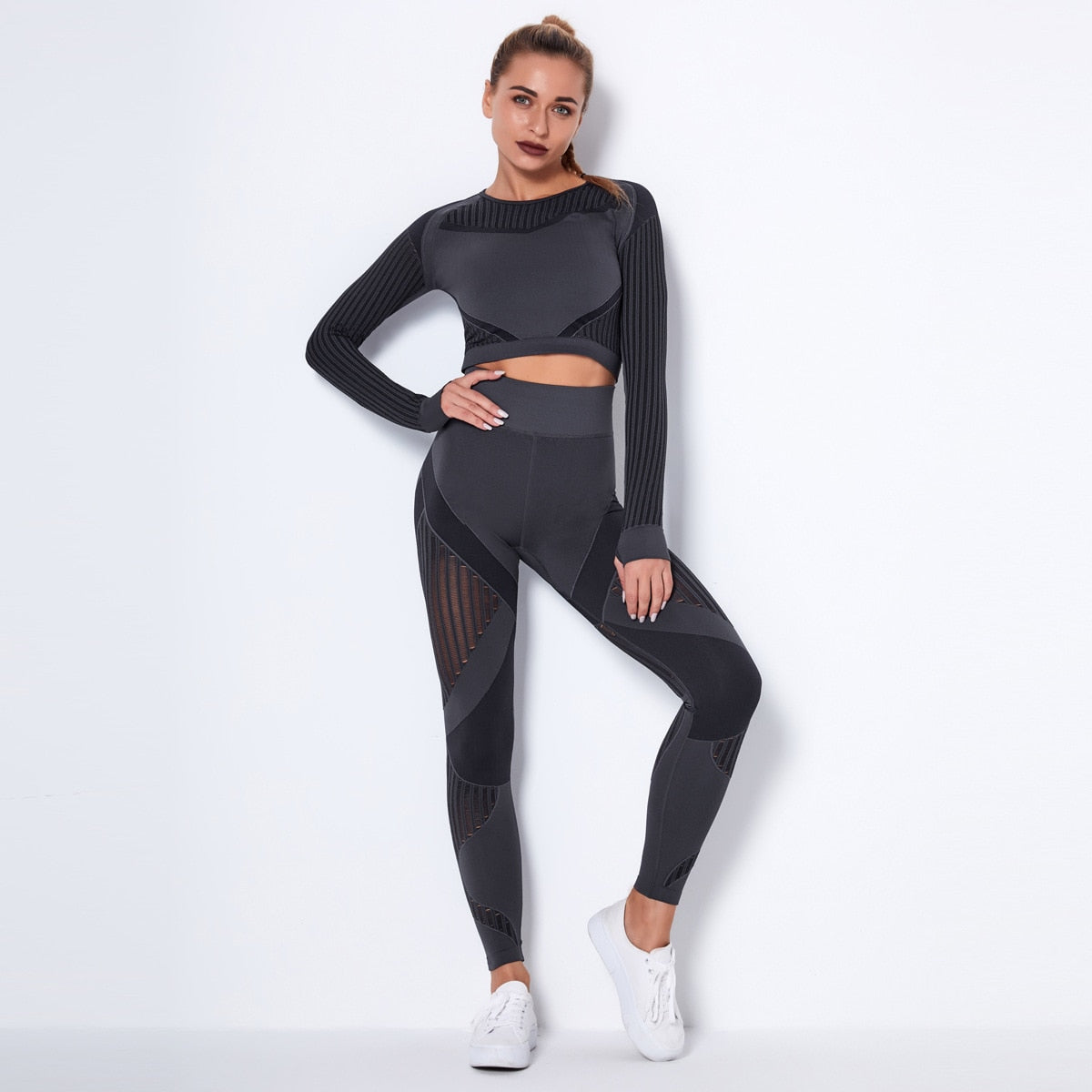 Workout Sets For Women 2 Piece Seamless Yoga Outfit Tracksuit High Waisted Yoga Leggings And Crop Top Gym Clothes Set DarkGrayL  109.99 EZYSELLA SHOP