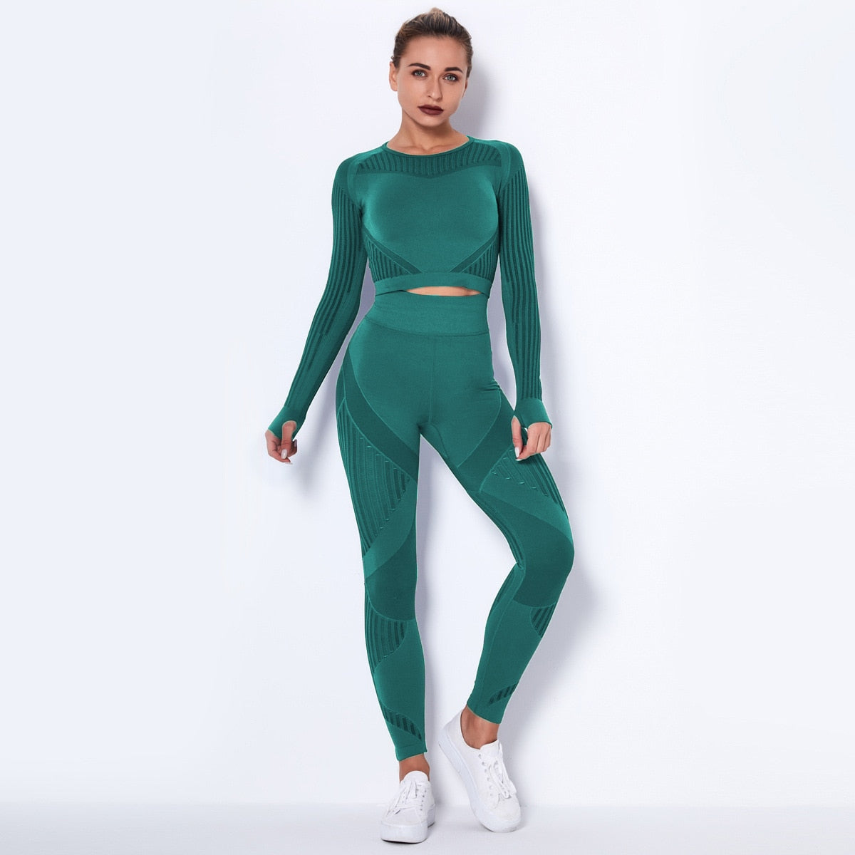 Workout Sets For Women 2 Piece Seamless Yoga Outfit Tracksuit High Waisted Yoga Leggings And Crop Top Gym Clothes Set greenL  109.99 EZYSELLA SHOP